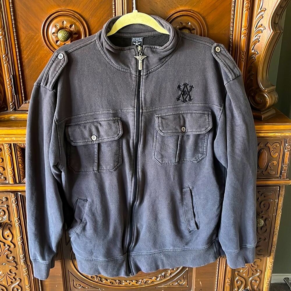 Avirex gray moto zip up streetwear goth Y2K jacket size M